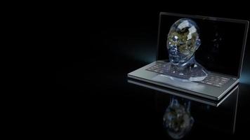 The human head crystal and gold gear inside on laptop  for machine learning or ai content 3d rendering photo