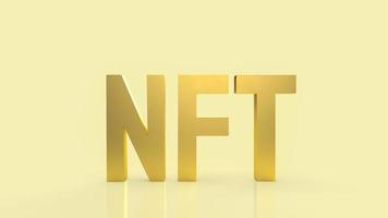 The gold nft text on gold background  for business or art concept 3d rendering photo