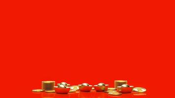 el oro chino sobre fondo rojo para celebración o concepto de año nuevo representación 3d foto