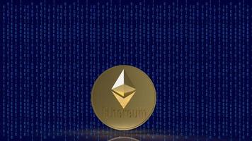 The  ethereum coin  on digital background 3d rendering photo