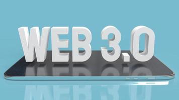 The Web 3.0 white text on tablet in blue background  for technology concept 3d rendering photo