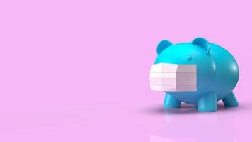 The blue pig and mask for business or health content 3d rendering photo