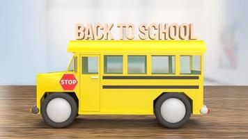 The schoolbus on wood table for back to school concept 3d rendering photo