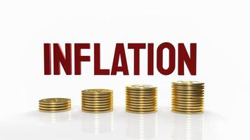la inflación roja y las monedas de oro en la representación 3d de fondo blanco foto