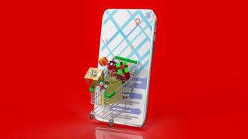 The shopping cart and mobile application for  online market 3d rendering photo