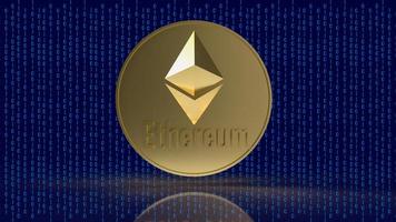 The  ethereum coin  on digital background 3d rendering photo