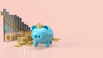 The blue piggy bank and gold crown and chart  for saving or business concept  3d rendering photo