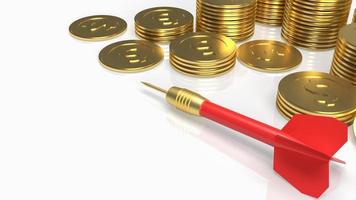 The darts and gold coins on white background for business concept 3d rendering photo