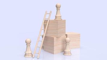The chess and stair on wood cube for business concept 3d rendering photo