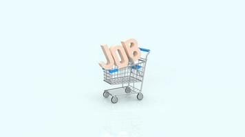 The wood text job on shopping cart blue background  for business concept 3d rendering photo