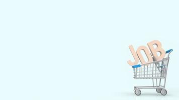 The wood text job on shopping cart blue background  for business concept 3d rendering photo