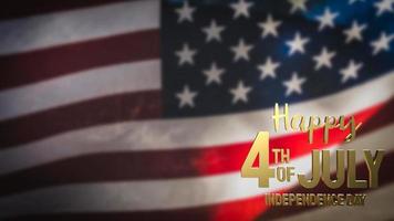 The 4 th of July  gold  text on united stage of America  flag for holiday or celebration concept 3d rendering photo