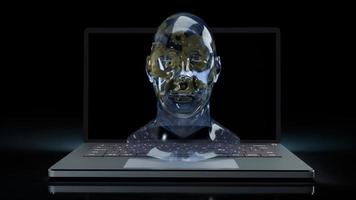 The human head crystal and gold gear inside on laptop  for machine learning or ai content 3d rendering photo