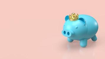 The blue piggy bank and gold crown for saving or business concept  3d rendering photo