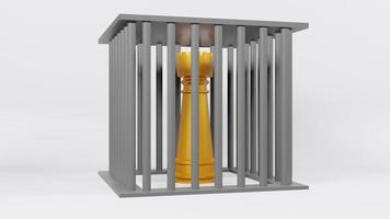 The golden king chess in cage  for business content 3d rendering. photo