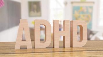 adhd wood text on table in class room for medical or education concept 3d rendering photo