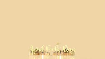 The gold word April fools day and gift box for holiday concept 3d rendering photo