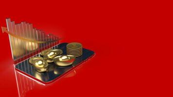 The  Chinese gold  and tablet on red background for business concept 3d rendering photo