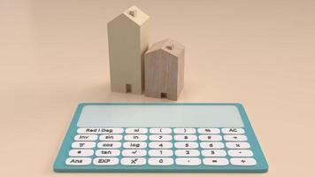 el juguete casero y la calculadora para la representación 3d del contenido de la construcción o la propiedad foto