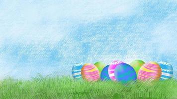 The Easter eggs  multi colour on grass for holiday content photo