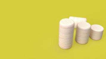 la columna de madera sobre fondo amarillo para el concepto de gráfico de negocios representación 3d foto