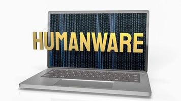 The humanware  word and gold chesson on notebook in white background for business or technology concept 3d rendering photo