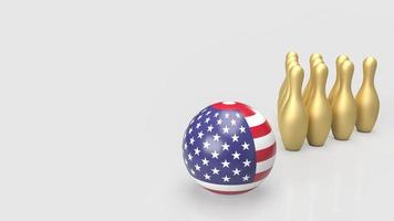 usa ball and gold pin bowling  for business concept 3d rendering photo