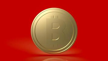 bitcoin coin on red background  for cryptocurrency or business concept 3d rendering photo