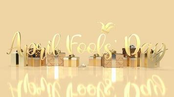 The gold word April fools day and gift box for holiday concept 3d rendering photo