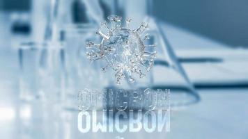 The virus omicron on lab background for covid 19 or medical concept 3d rendering photo
