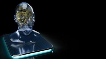 The human head crystal and gold gear inside on tablet  for machine learning or ai content 3d rendering photo