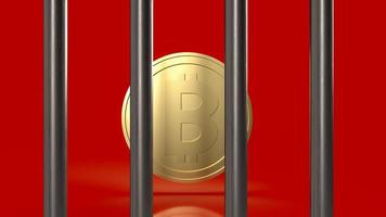 bitcoin coin in cage on red background  for cryptocurrency or business concept 3d rendering photo