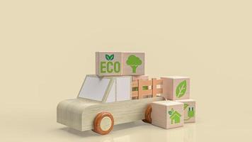 The wood truck and eco symbol on cube for technology or ecological concept 3d rendering photo