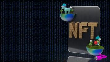 The gold nft text on tablet  digital background  3d rendering photo