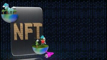 The gold nft text on tablet  digital background  3d rendering photo