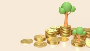 el árbol y las monedas de oro para la representación 3d del concepto de negocio foto