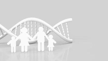 ADN blanco y papel familiar cortados en fondo blanco para la ciencia o el concepto médico de representación 3d foto