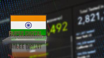 The rupee digital and India flag on notebook for technology  and business concept 3d rendering photo