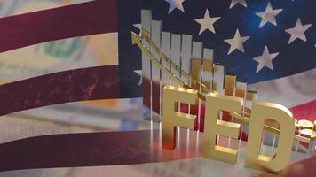 The gold text fed and chart on Usa flag background for business concept 3d rendering photo