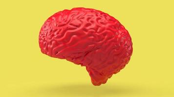 cerebro rojo sobre fondo amarillo renderizado 3d foto