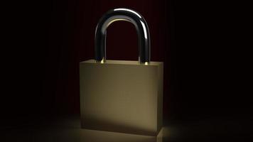 The gold lock in the dark for security content 3d rendering photo