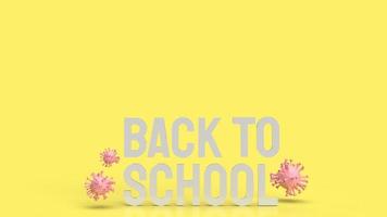 The wood back to school text in yellow color and virus for covid 19 in school concept 3d rendering photo