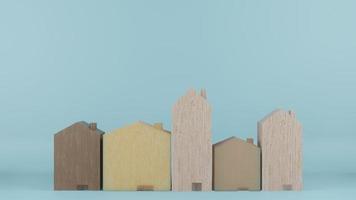 The  multi size  wooden homes toy on blue colour background 3d rendering photo