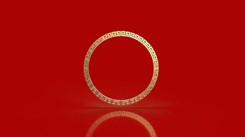 el borde dorado chino sobre fondo rojo renderizado 3d. foto