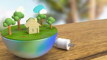 earth and electric plug for environment or ego system concept 3d rendering photo