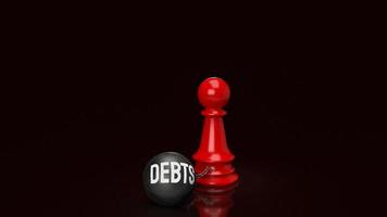 debts and red chess for business concept 3d rendering photo