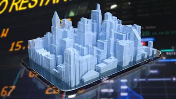 The city on smartphone for business concept 3d rendering photo