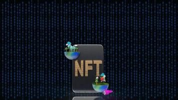 el texto dorado nft en la representación digital de fondo de tableta 3d foto