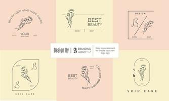 logotipo dibujado a mano con elementos florales botánicos con flores silvestres y hojas. logo para spa y salón de belleza, boutique, tienda orgánica, boda, diseñador floral, interior, fotografía, cosmética. vector