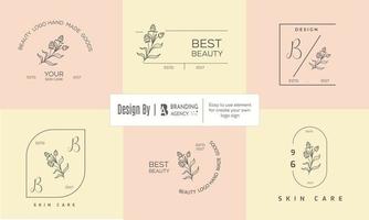 logotipo dibujado a mano con elementos florales botánicos con flores silvestres y hojas. logo para spa y salón de belleza, boutique, tienda orgánica, boda, diseñador floral, interior, fotografía, cosmética. vector